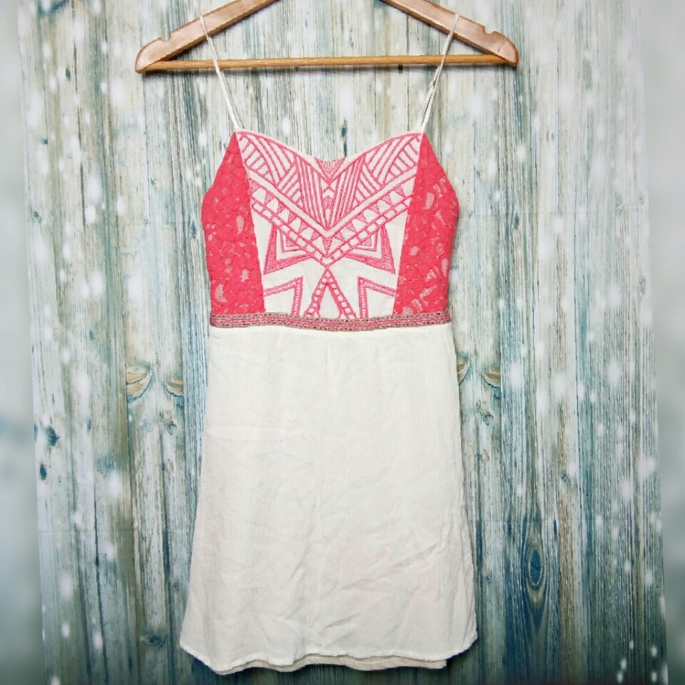 Flying tomato spaghetti strap dress small white & pink